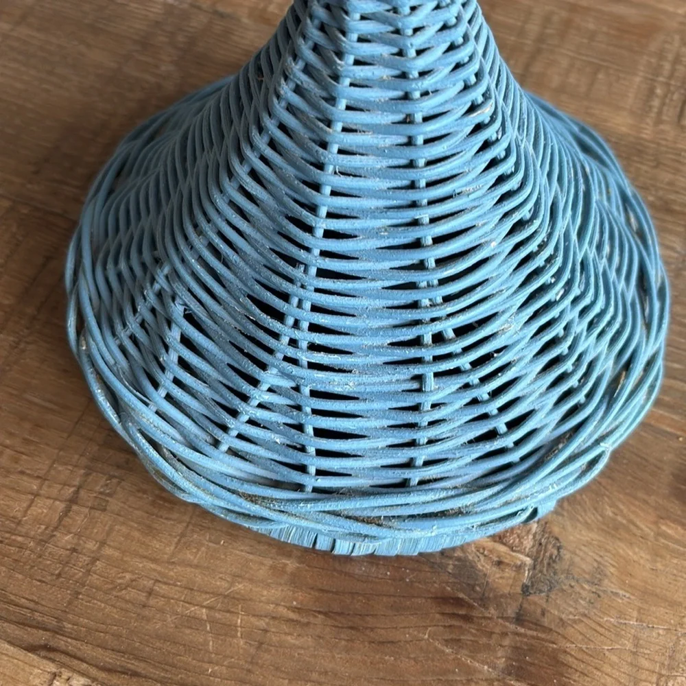 Vintage 1980s Wicker Towel Holder. 17”T Country Blue. Cottagecore
